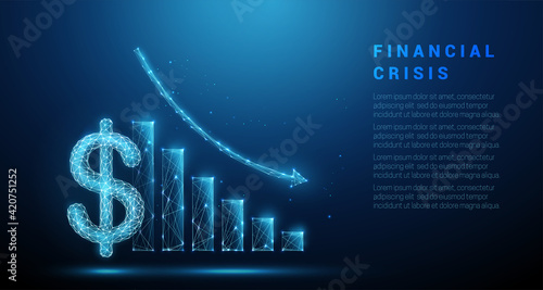 Abstract blue dollar sign and declining chart