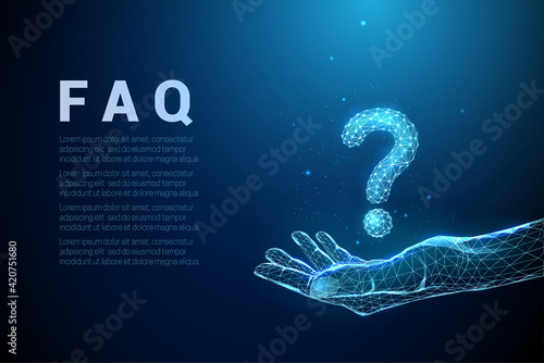 Abstract blue polygonal giving hand with question mark
