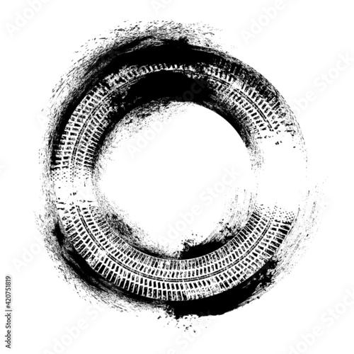 Vector Print Textured Tire Track . Design Element . Car tread silhouette . Mud splash grunge texture. Tyre track banner .