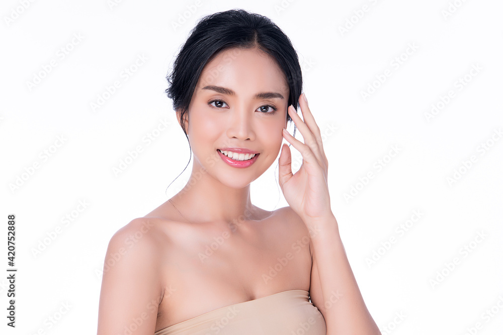 Beautiful young asian woman with clean fresh skin on white background, Face care, Facial treatment, Cosmetology, beauty and spa, Asian women portrait Beautiful young asian woman with clean fresh skin on white background, Face care, Facial treatment, Cosmetology, beauty and spa, Asian women portrait