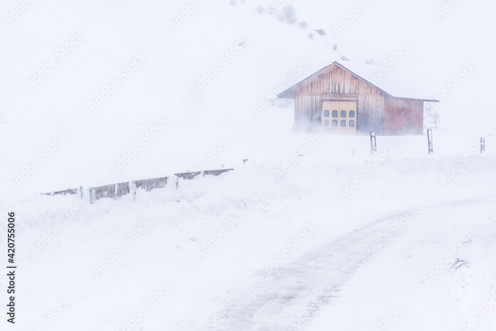 Snow blizzard in the Tures valley.