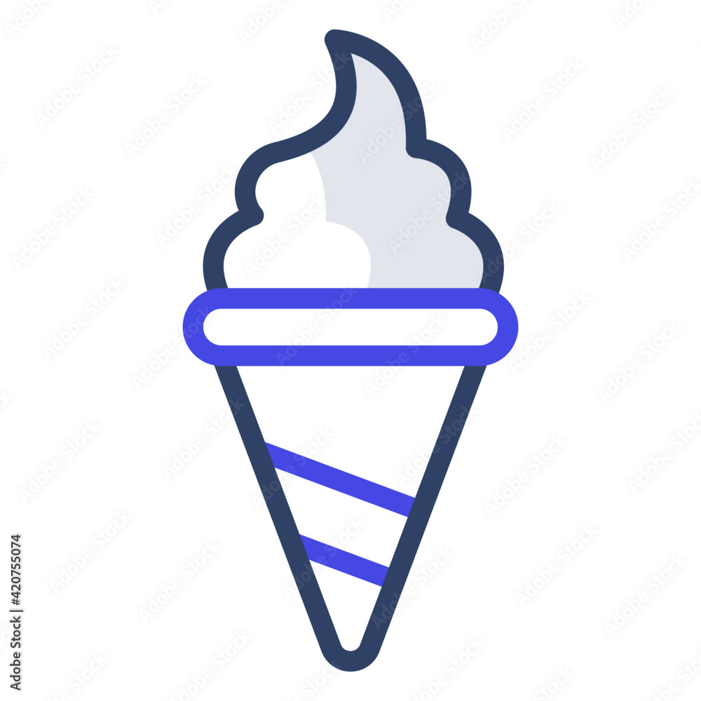 Sweet ice cream with melted cream, flat vector design of ice cone Sweet ice cream with melted cream, flat vector design of ice cone