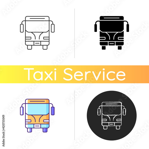 Charters icon. Traveling by bus. Using bus for trip. Intercity transportation. Comfortable travel with good service. Linear black and RGB color styles. Isolated vector illustrations