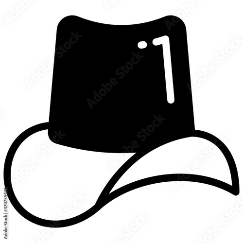 A headwear accessory icon, filled design of hat