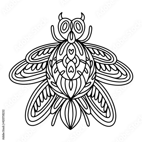 Beetle-insect coloring book. Alpine barbel beetle linear vector illustration . Anti-stress coloring book for adults and children