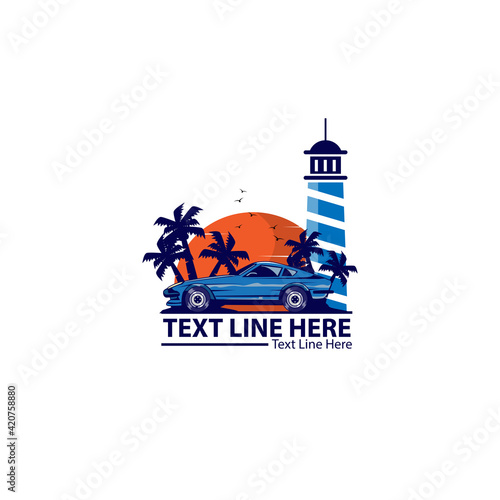 blue car and the lighthouse
