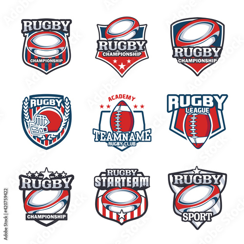 Set of Rugby club emblem. American Football badge shield logo, Rugby ball team game club elements, Vector Logo Illustration Fit to championship or team