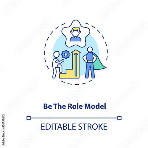 Be role model concept icon. Leadership and motivation idea thin line illustration. Inspiration and successful life. Coach and speaker. Vector isolated outline RGB color drawing. Editable stroke