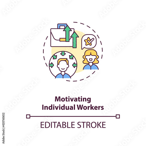 Motivating individual workers concept icon. Find motivator for good work of employees idea thin line illustration. Inspiration. Vector isolated outline RGB color drawing. Editable stroke