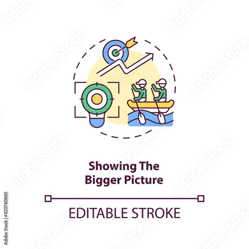 Fototapeta Naklejka Na Ścianę i Meble -  Showing bigger picture concept icon. Important work of employee idea thin line illustration. Worker job satisfaction and engagement. Vector isolated outline RGB color drawing. Editable stroke