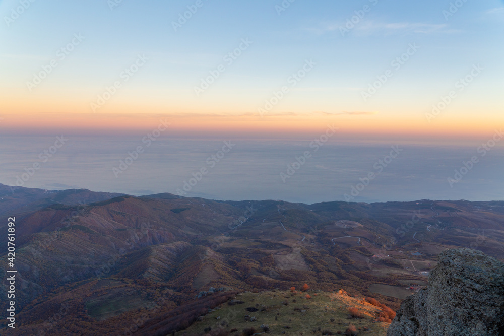 View from the mountain to the coast of the blue sea