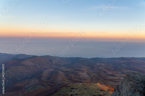 View from the mountain to the coast of the blue sea