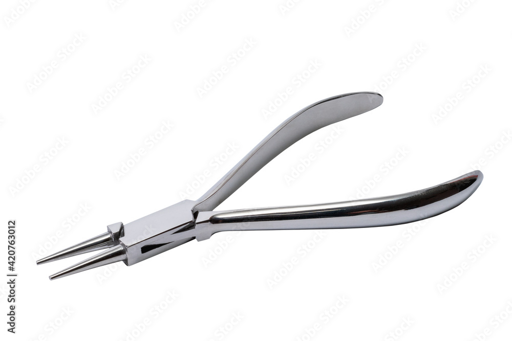 Medical round nose pliers, surgical clamping instrument isolated on white background Medical round nose pliers, surgical clamping instrument isolated on white background