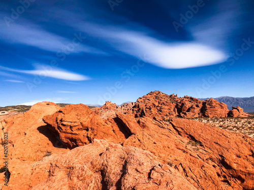 Red rocks. National park. Angle View Of Rock Formations Against Sky