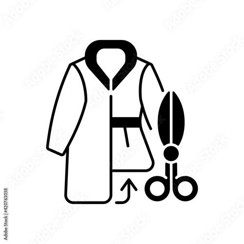 Fur repair and alterations black linear icon. Workshop to fix coat length. Professional tailor studio. Clothing production services. Outline symbol on white space. Vector isolated illustration