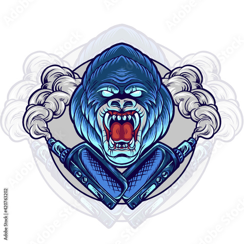 gorilla animal vaping vape store illustration