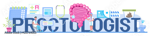 Proctologist concept vector for medical web. app. blog. Intestine doctors examine, treat dysbiosis. Tiny therapist of proctology