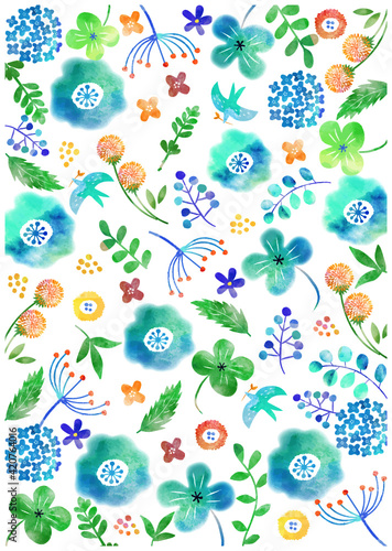 北欧風_水彩草花柄背景