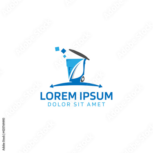 Modern trash can with leaf vector logo illustration