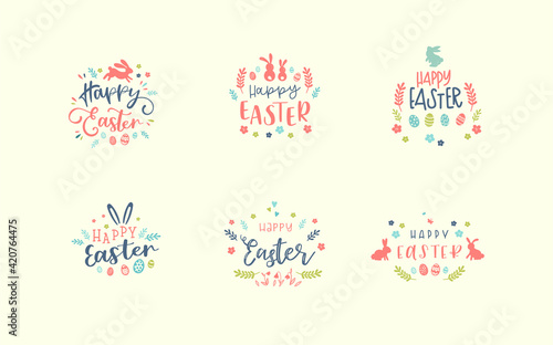 Cute Easter design  creative typography and lovely decoration  hand drawn Easter eggs  doodle flowers and decoration - great for banners  cards  wallpaper  invitations - vector design