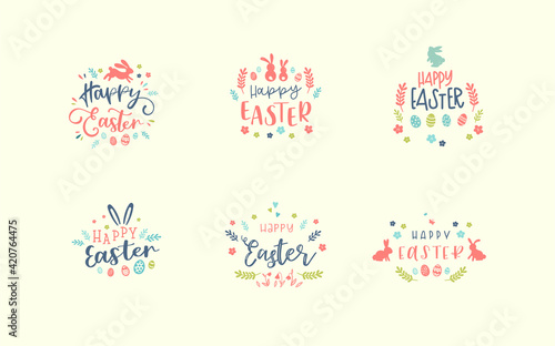 Cute Easter design, creative typography and lovely decoration, hand drawn Easter eggs, doodle flowers and decoration - great for banners, cards, wallpaper, invitations - vector design