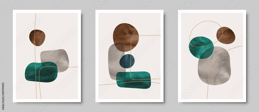 Set of trendy contemporary abstract creative  hand painted compositions for wall decoration, postcard or brochure cover design in vintage style art.  
EPS10 vector.