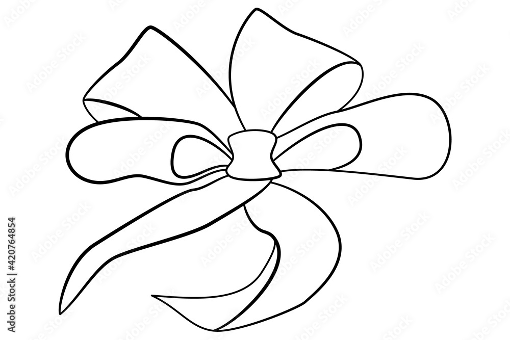 An original beautiful bow made of fabric ribbon for decoration.Vector isolated on white, outline style. An original beautiful bow made of fabric ribbon for decoration.Vector isolated on white, outline style.
