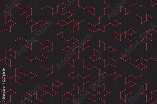 Geometry isometric layered seamless pattern for your landing page, web, app design. Square and lines editable tracery wallpaper with geometric elements futuristic style. Tecnology construction.