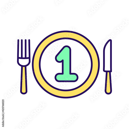 First meal RGB color icon. Plate for breakfast. Intermittent fasting. Dieting plan. Eating regulation. Healthy food. Time for dinner, lunch. Nutrition and nourishment. Isolated vector illustration