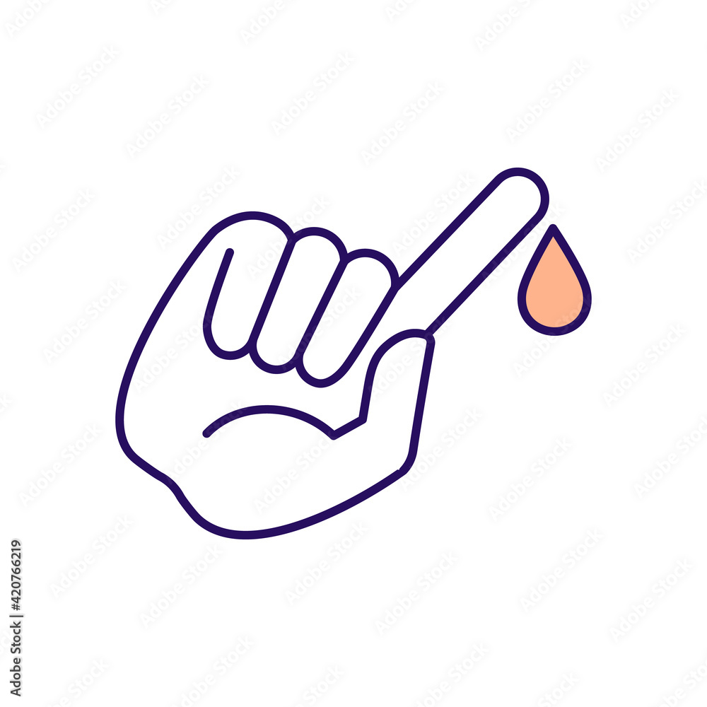 Take blood for test RGB color icon. Examination of insulin level. Laboratory diagnostic. Patient healthcare. Emergency help. First aid. Blood donation. Isolated vector illustration