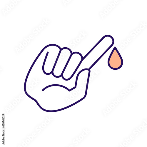 Take blood for test RGB color icon. Examination of insulin level. Laboratory diagnostic. Patient healthcare. Emergency help. First aid. Blood donation. Isolated vector illustration