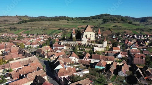 Biertan, Romania. Aerial view of the saxon village with the fortified church, Transylvania.