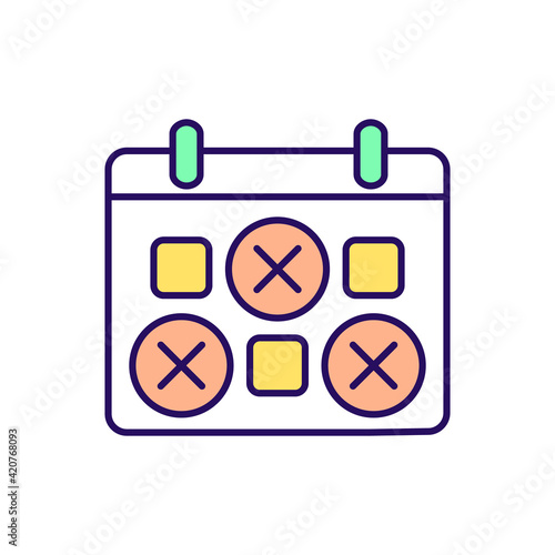 Skip days RGB color icon. Eating plan. Schedule on calendar. Skip meals for dieting strategy. Time management, delay task. Weekly and monthly dates. Control calender. Isolated vector illustration