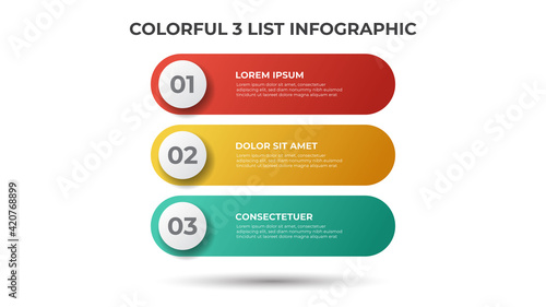 Colorful 3 points of list diagram, infographic element template vector.