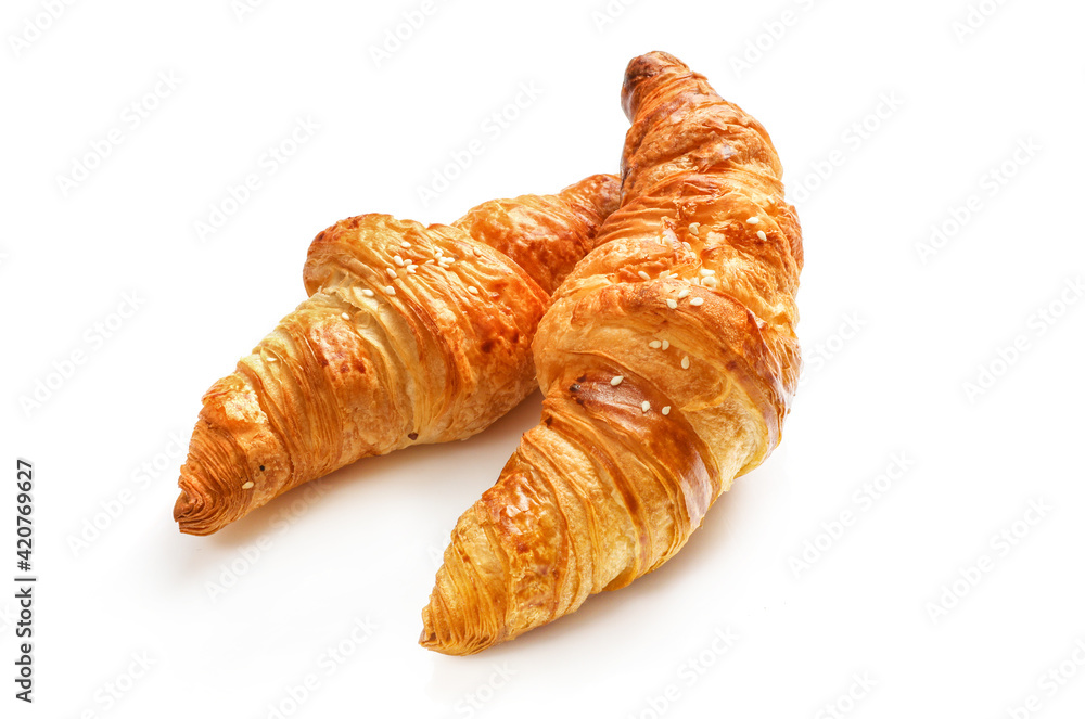 Delicious breakfast with fresh croissants Delicious breakfast with fresh croissants