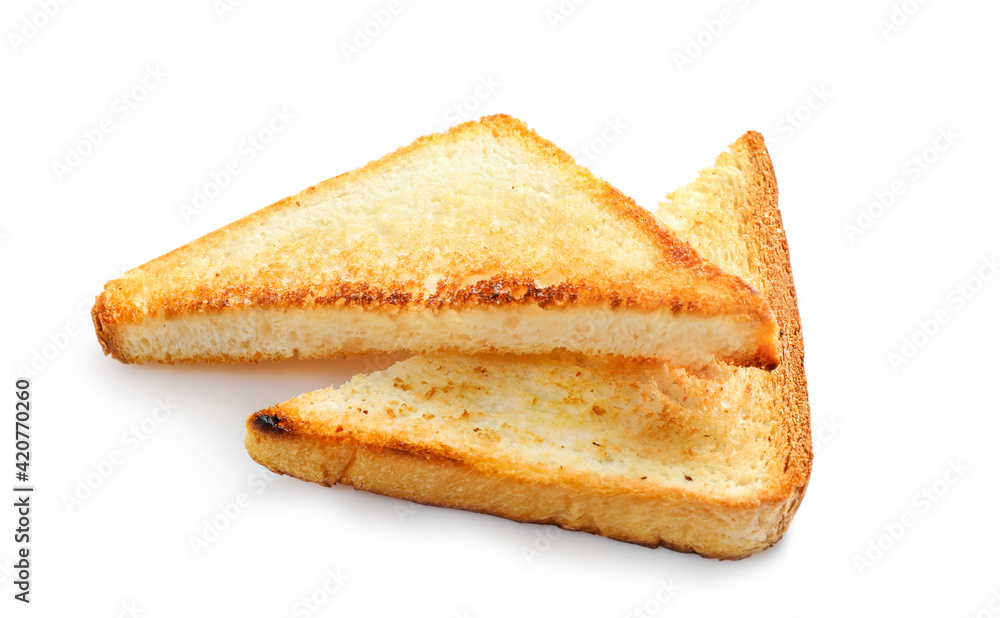 Crispy toast bread slices isolated on white