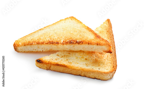 Crispy toast bread slices isolated on white