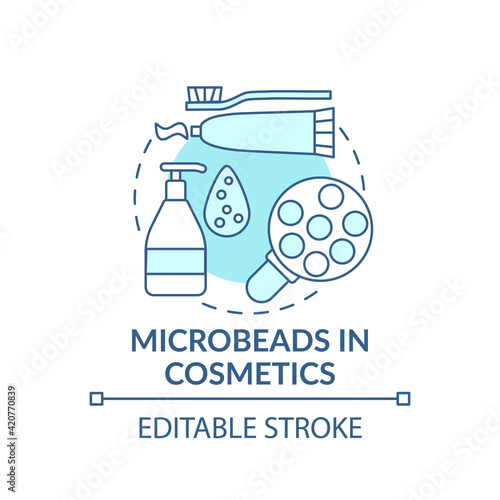 Microbeads in cosmetics concept icon. Microplastics sources idea thin line illustration. Planet saving. Harmful pollution. Vector isolated outline RGB color drawing. Editable stroke