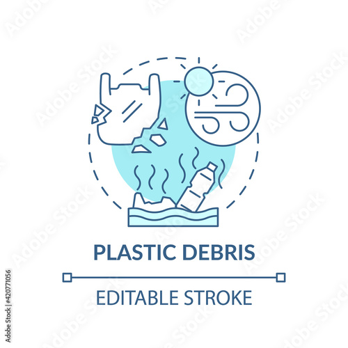Plastic debris concept icon. Planet saving idea thin line illustration. Global warming. Nature contamination with toxic pollutants. Vector isolated outline RGB color drawing. Editable stroke