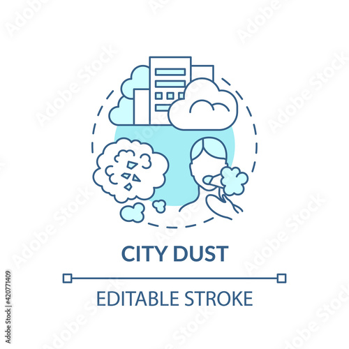 City dust concept icon. Toxic smog idea thin line illustration. Microplastics sources. Plastic particles in air. Vector isolated outline RGB color drawing. Editable stroke