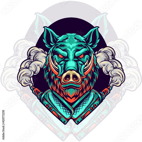 boar animal vaping vape store illustration