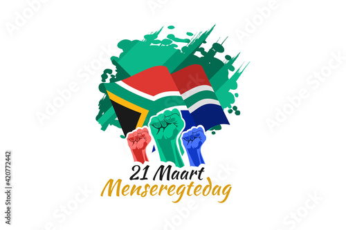 Translation: March 21.Human rights Day. Human rights day (menseregtedag) National day of South Africa Vector illustration. Suitable for greeting card, poster and banner.