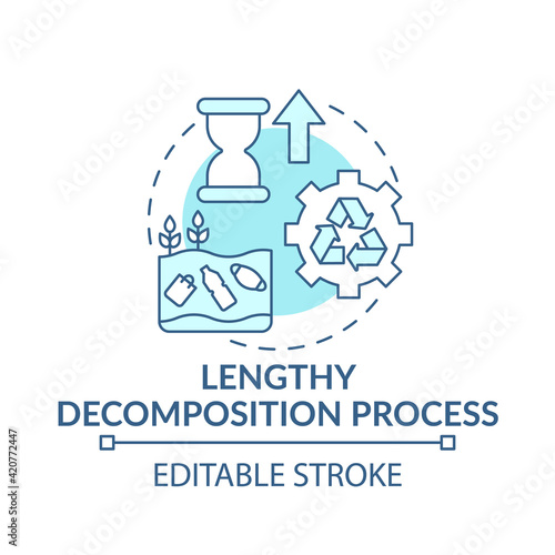Lengthy decomposition process concept icon. Top environmental challenges idea thin line illustration. Harmful effects. Vector isolated outline RGB color drawing. Editable stroke