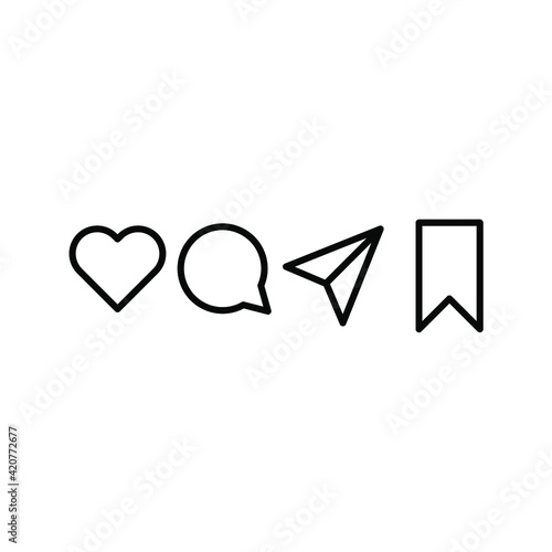 Vector social media Like, comment, share and save icons, editable and changeable colors.