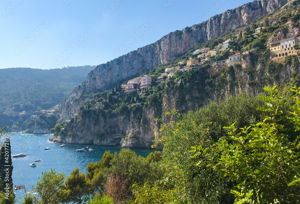 Scenic view of Mala Beach and coast. Cap d`Ail, South of France.
