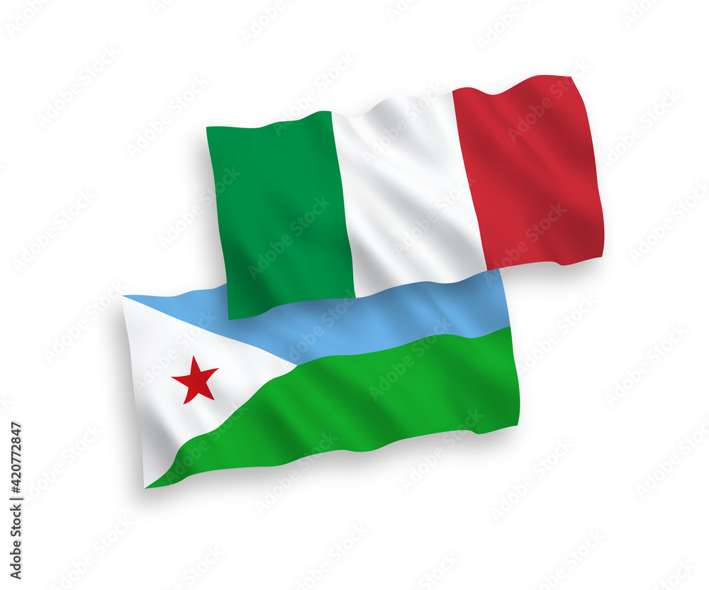 Obraz premium Flags of Italy and Republic of Djibouti on a white background