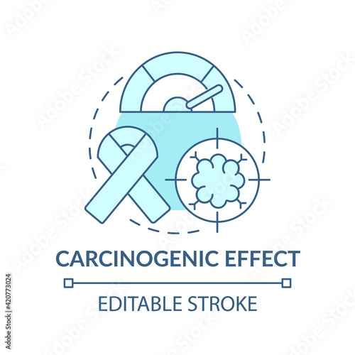 Carcinogenic effect concept icon. Microplastics health effects idea thin line illustration.Harmful impact on human. Vector isolated outline RGB color drawing. Editable stroke