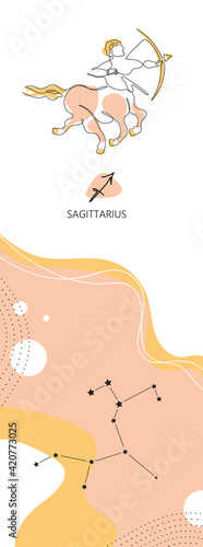 Zodiac background. Constellation Sagittarius. One line. Minimalistic graphics.
