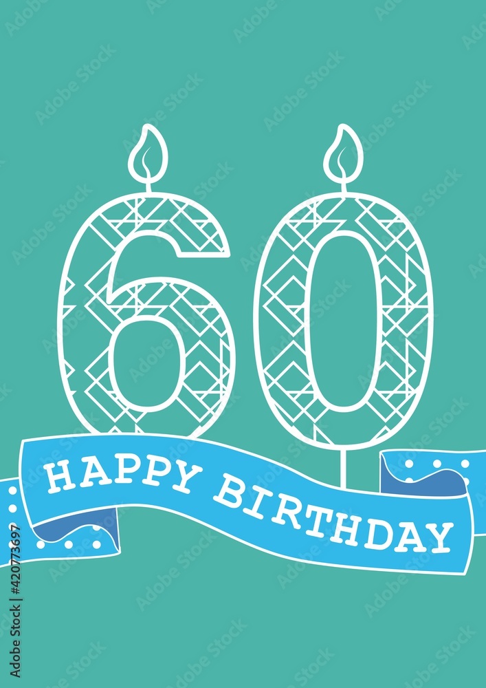 Digitally generated image of happy 60th birthday text against green ...
