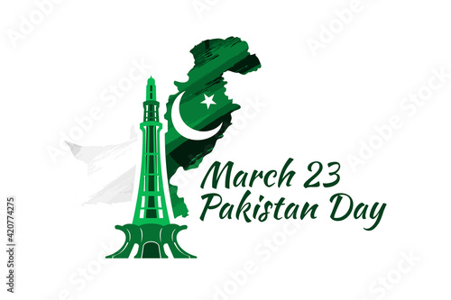 March 23, Happy Pakistan Day vector illustration. Suitable for greeting card, poster and banner